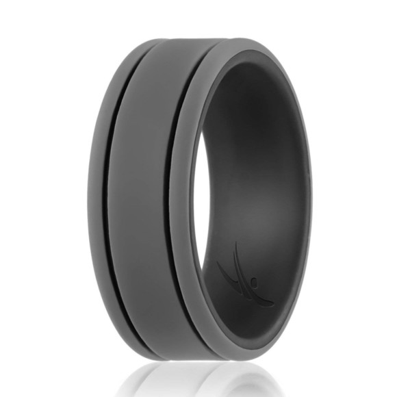 Silicone Wedding Ring - Duo Collection 2 Thin Lines - Black-Grey by ROQ - Picture 2 of 2